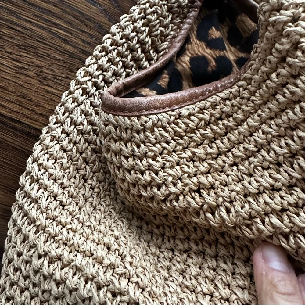Brighton woven raffia straw and leather shoulder bag boho hobo